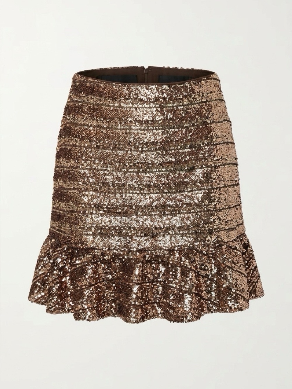 Express Gold Sequin Ruffle-Hem Mini Skirt